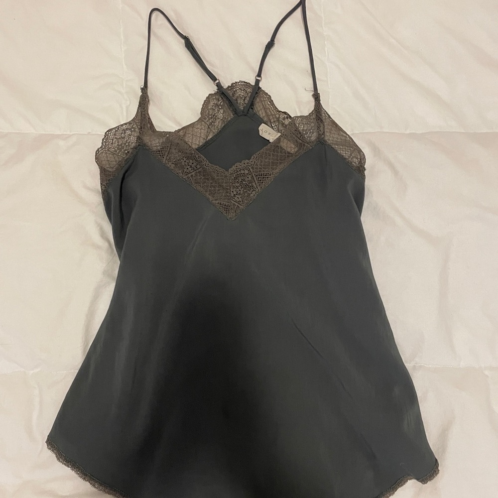 Gray lace trim tank